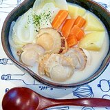 塩麹でアッサリ♪帆立と根菜の☆豆乳スープ